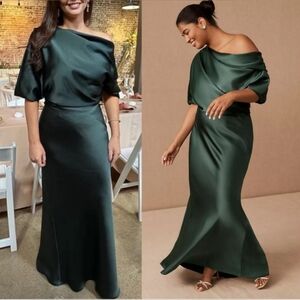 Amsale One Shoulder Dark Teal Green Dress